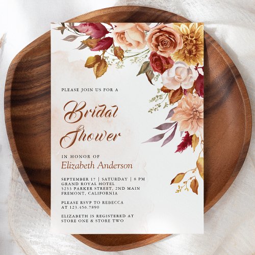 Rustic Burgundy Terracotta Floral Bridal Shower Invitation