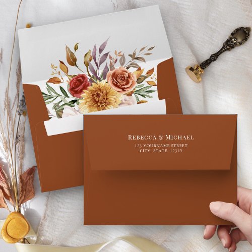 Rustic Burgundy Terracotta Floral Wedding Envelope