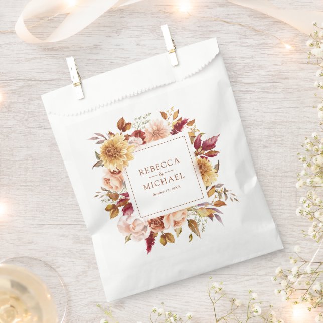 Rustic Burgundy Terracotta Floral Wedding Favor Bag (Clipped)