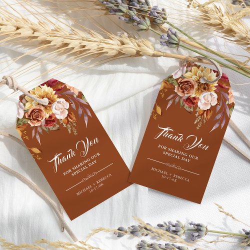 Rustic Burgundy Terracotta Floral Wedding Gift Tags