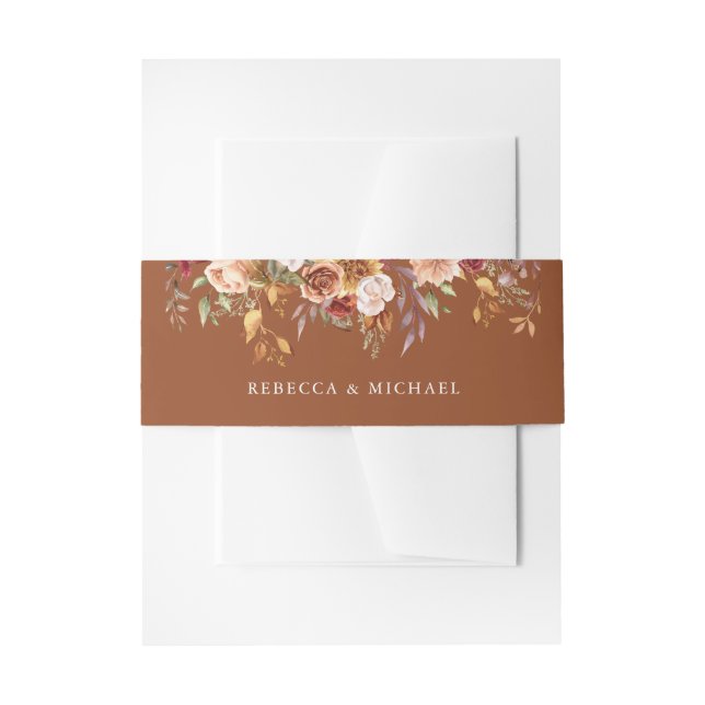 Rustic Burgundy Terracotta Floral Wedding Invitation Belly Band (Front Example)