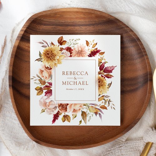 Rustic Burgundy Terracotta Floral Wedding Napkins