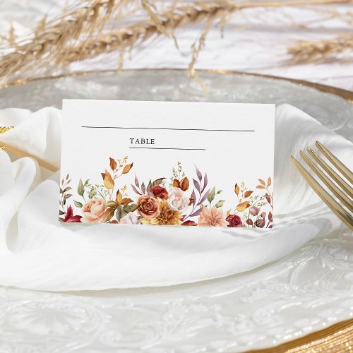 Rustic Burgundy Terracotta Floral Wedding Place Card