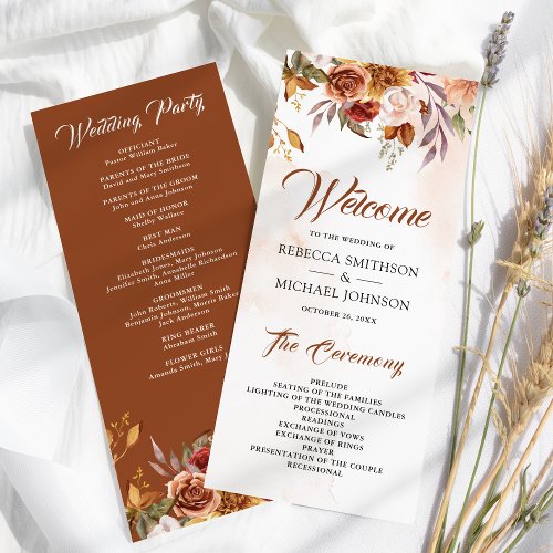 Rustic Burgundy Terracotta Floral Wedding Program