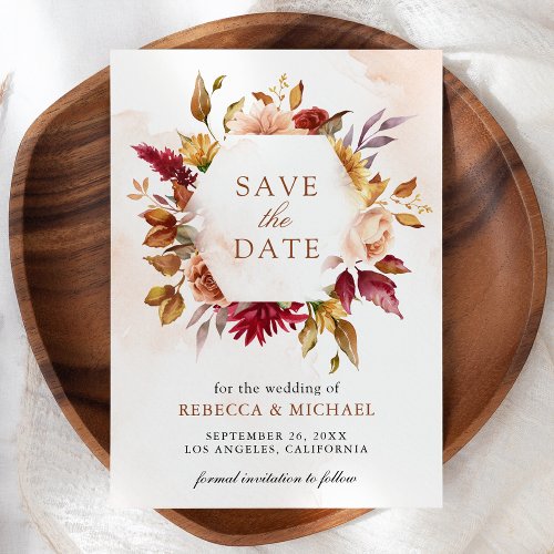 Rustic Burgundy Terracotta Floral Wedding Save The Date