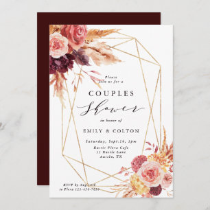 Rustic Burgundy Terracotta Flower Couples Shower Invitation