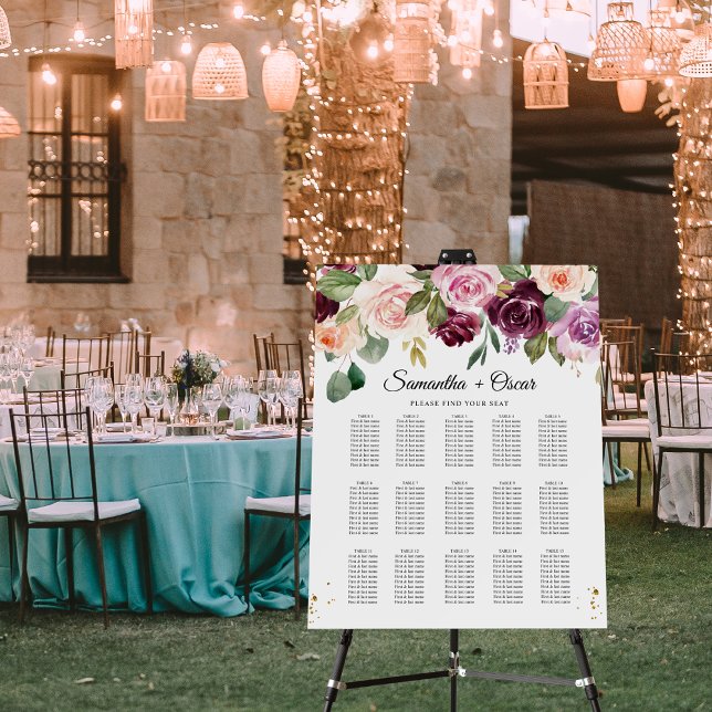 Rustic  Burgundy Watercolor Flowers & Gold Drops Foam Board (Creator Uploaded)