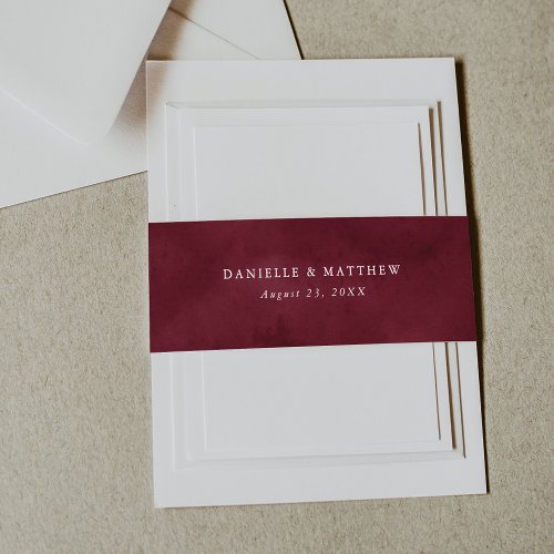 Rustic Burgundy Watercolor Personalized Wedding Invitation Belly Band