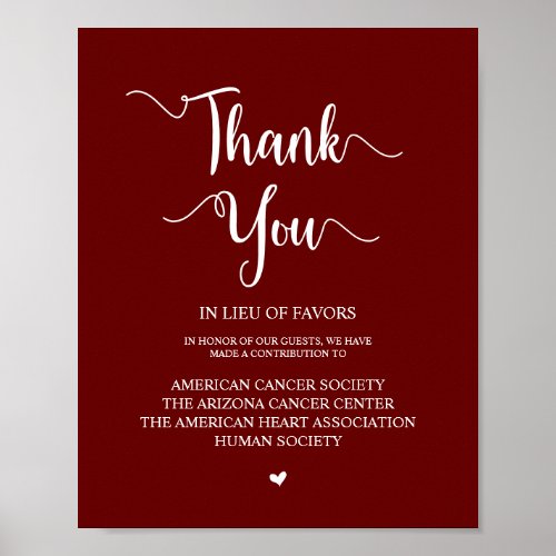 Rustic Burgundy Wedding Donation Contribution Poster