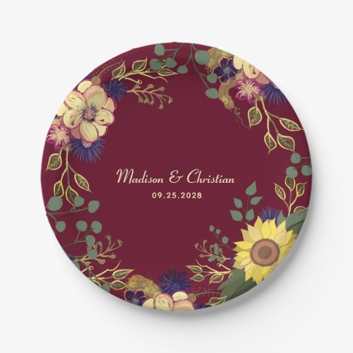 Rustic Burgundy Wedding Paper Plate