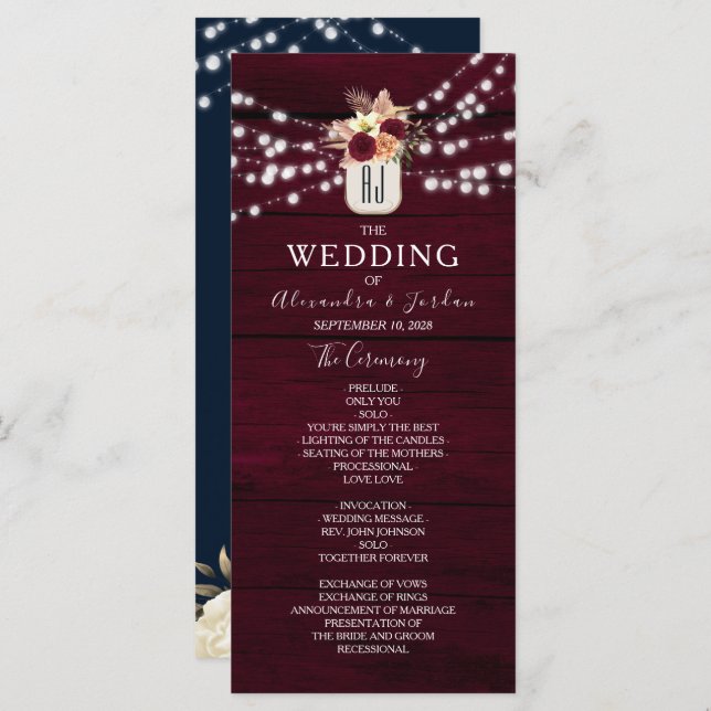 Rustic Burgundy Wedding Program (Front/Back)