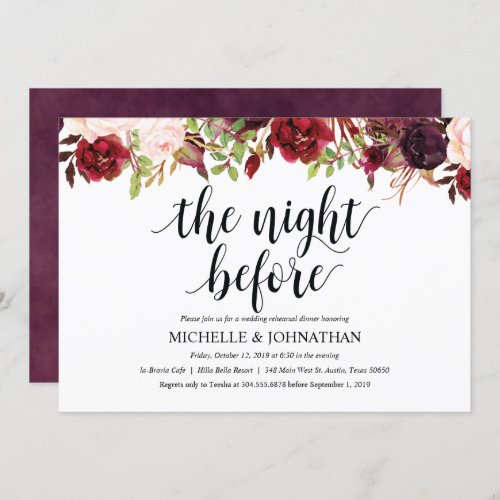 Rustic Burgundy Wedding Rehearsal Dinner Invite