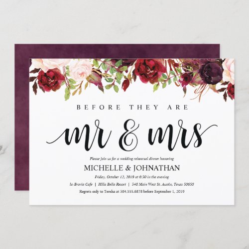 Rustic Burgundy Wedding Rehearsal Dinner Invite