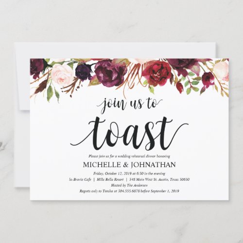 Rustic Burgundy Wedding Rehearsal Dinner Invites