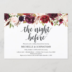 Rustic Burgundy Wedding Rehearsal Dinner Invites