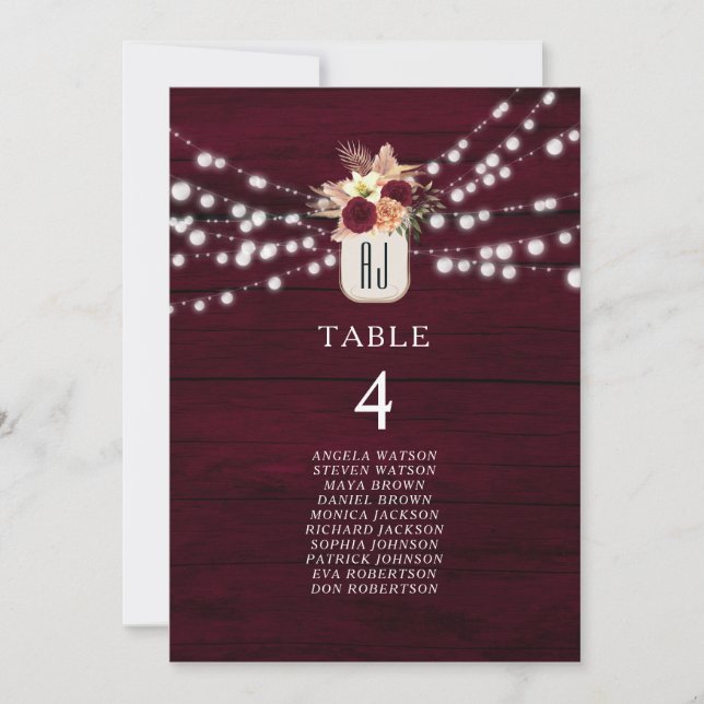 Rustic Burgundy Wedding Seating Chart (Front)