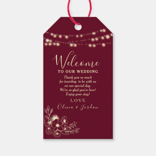 Rustic Burgundy Wedding Welcome Gift Tags