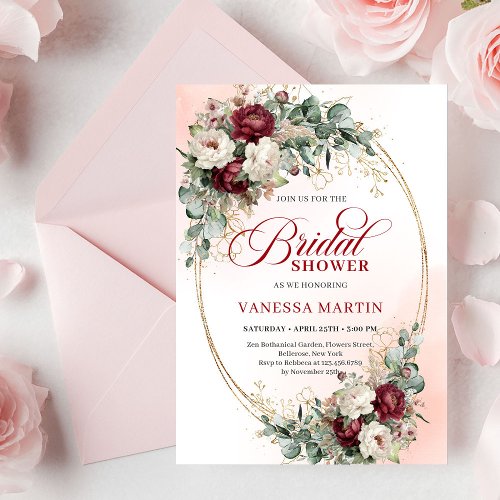 Rustic Burgundy & White Flowers Gold Bridal Shower