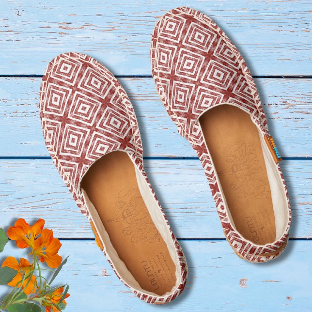 Rustic Burgundy White Geometric Pattern Espadrilles (Creator Uploaded)