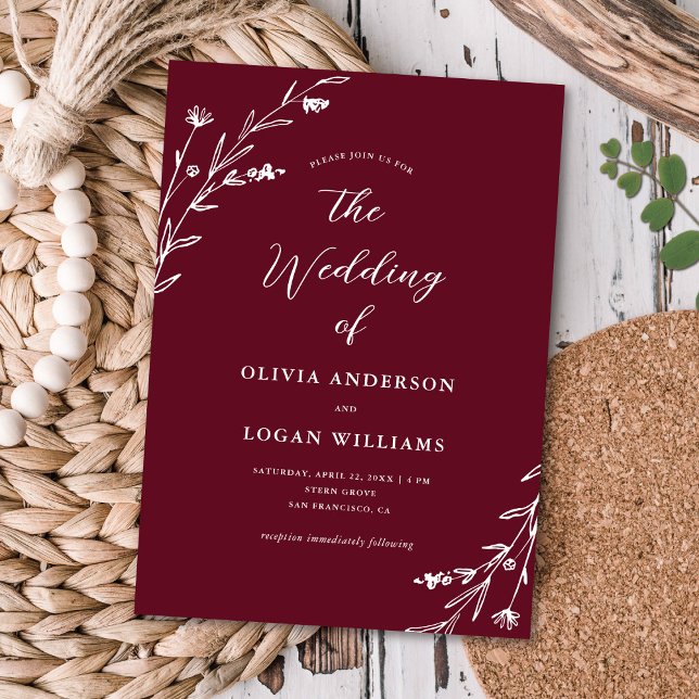 Rustic Burgundy Wildflower Boho Wedding Invitation (Creator Uploaded)