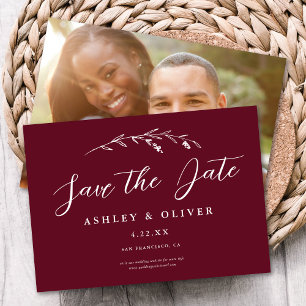 Rustic Burgundy Wildflower + Photo Save The Date Invitation