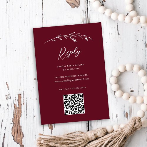 Rustic Burgundy Wildflower QR Code Online Wedding RSVP Card