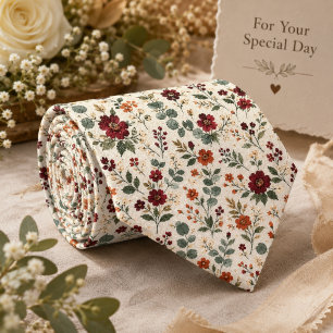 Rustic Burgundy Wildflower & Terracotta Neck Tie