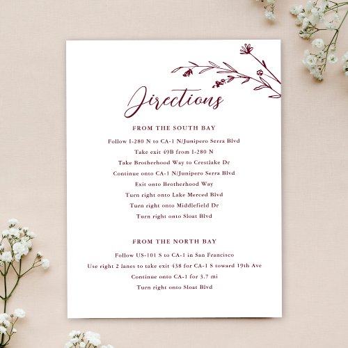Rustic Burgundy Wildflower Wedding Enclosure Card