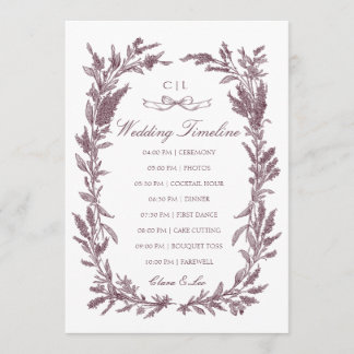 Rustic Burgundy Wildflower Wreath Wedding Timeline Program