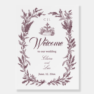 Rustic Burgundy Wildflower Wreath Wedding Welcome Foam Board