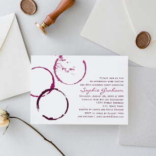 Rustic Burgundy Wine Stain 40th Birthday Party Invitation