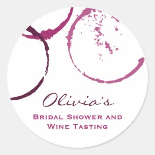 Rustic Burgundy Wine Stain Bridal Shower Classic Round Sticker