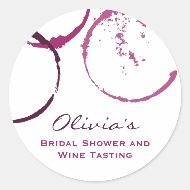 Rustic Burgundy Wine Stain Bridal Shower Classic Round Sticker (Front)