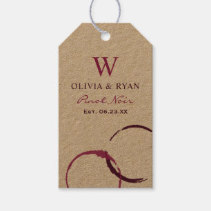 Rustic Burgundy Wine Stain Wedding Monogram Gift Tags