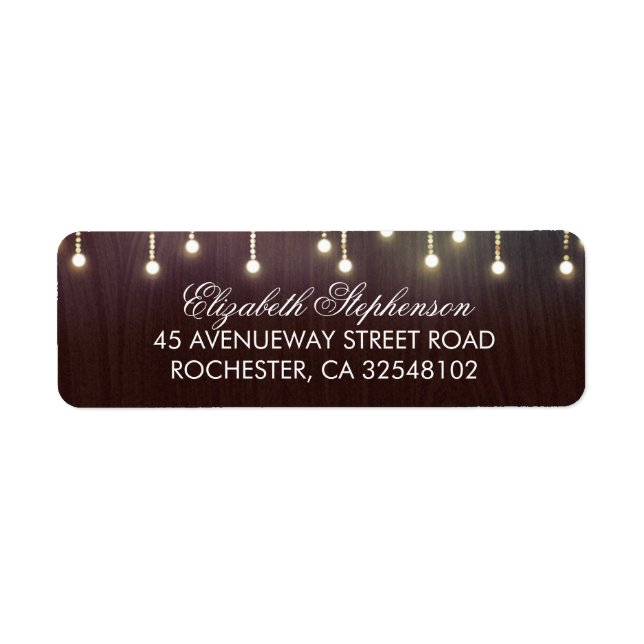 Rustic Burgundy Wood and String Lights Label (Front)