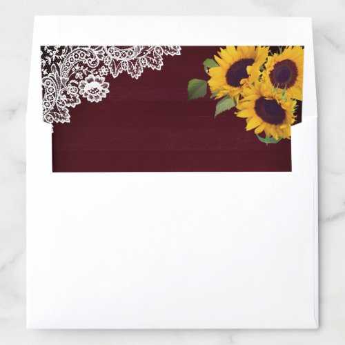 Rustic Burgundy Wood Lace Sunflower Wedding Envelope Liner