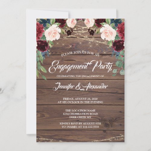 Rustic Burgundy Wood Marsala Engagement Party Invitation