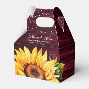 Rustic Burgundy Wood Sunflower Wedding Favor Box