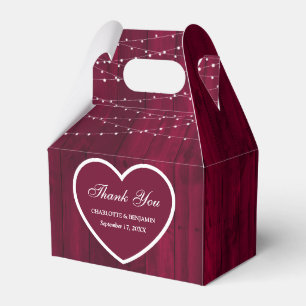 Rustic Burgundy Wood Wedding Thank You Favor Boxes