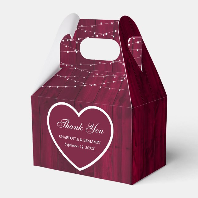 Rustic Burgundy Wood Wedding Thank You Favor Boxes (Front Side)