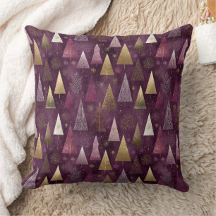 Rustic Burgundy Woodland Gold Branch Winter Throw Pillow