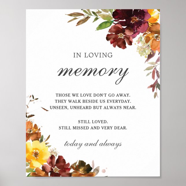 Rustic Burgundy Yellow Floral In Loving Memory  Poster (Front)