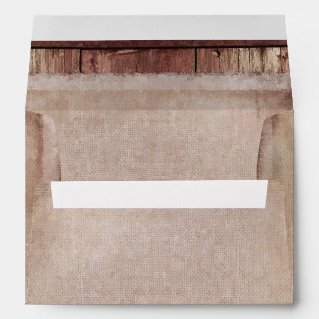 Rustic Burlap and Barn Wood Country Wedding Envelope (Back (Bottom))