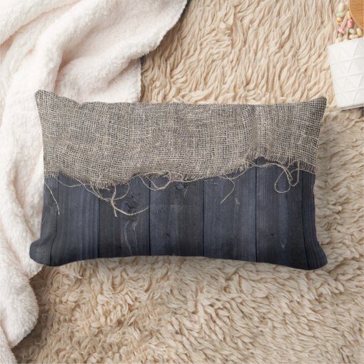 Rustic Burlap and Barn Wood Farmhouse Style Lumbar Pillow Zazzle