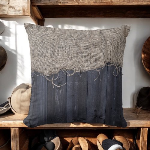 Rustic Burlap and Barn Wood Pattern Throw Pillow