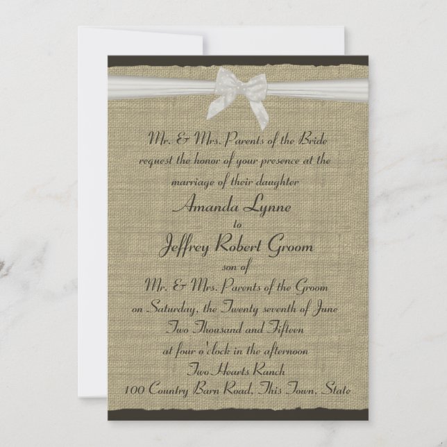 Rustic Burlap and Bow Invitation (Front)