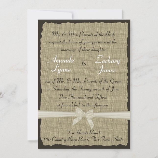 Rustic Burlap and Bow Invitation (Front)