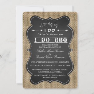 Rustic Burlap and Chalkboard I DO BBQ Custom Invitation
