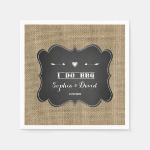 Rustic Burlap and Chalkboard I DO BBQ Custom Napkins