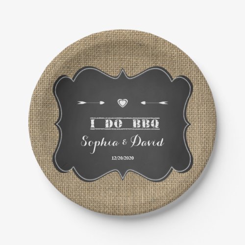 Rustic Burlap and Chalkboard I DO BBQ Custom Paper Plates